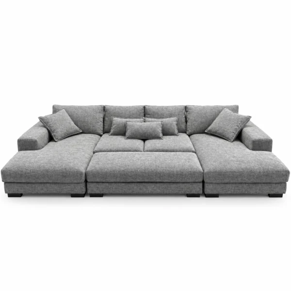 Kaylie Double Chaise Grey Fabric Sofa with Ottoman | Modern Chaise Lounge Suite Melbourne
