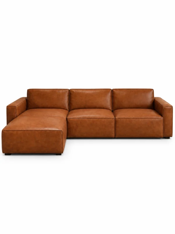 Kito Tan Leather Sofa LHF With Ottoman | Modern Leather Sofas Melbourne