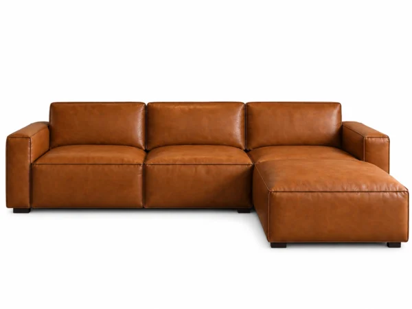 Kito Tan Leather Sofa RHF With Ottoman | Modern Leather Sofas Melbourne