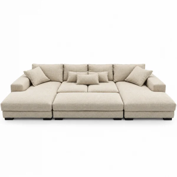 Kaylie Double Chaise Fabric Sofa with Ottoman | Beige Family Lounge Suite Melbourne