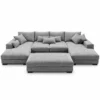 Kaylie Double Chaise Grey Fabric Sofa with Ottoman | Modern Chaise Lounge Suite Melbourne
