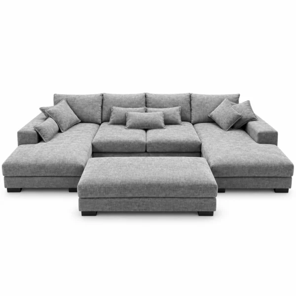 Kaylie Double Chaise Grey Fabric Sofa with Ottoman | Modern Chaise Lounge Suite Melbourne