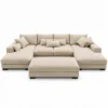 Kaylie Double Chaise Fabric Sofa with Ottoman | Beige Family Lounge Suite Melbourne