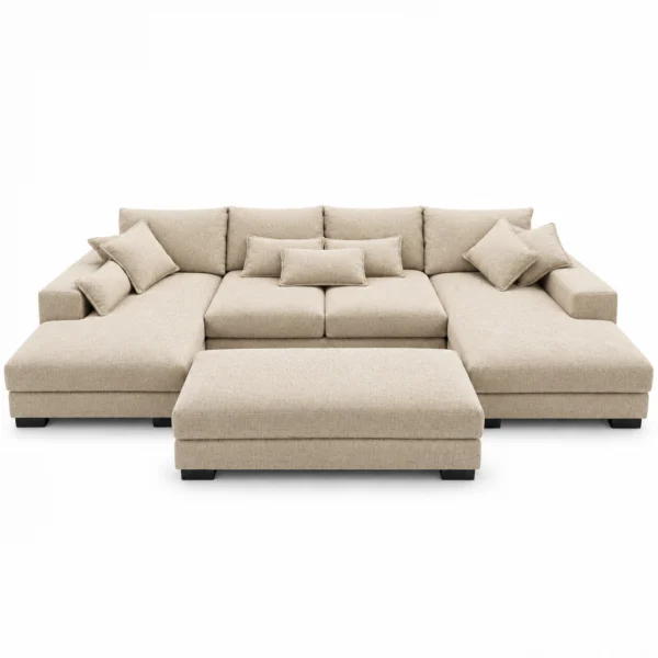 Kaylie Double Chaise Fabric Sofa with Ottoman | Beige Family Lounge Suite Melbourne