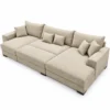 Kaylie Double Chaise Fabric Sofa with Ottoman | Beige Family Lounge Suite Melbourne
