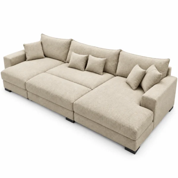 Kaylie Double Chaise Fabric Sofa with Ottoman | Beige Family Lounge Suite Melbourne