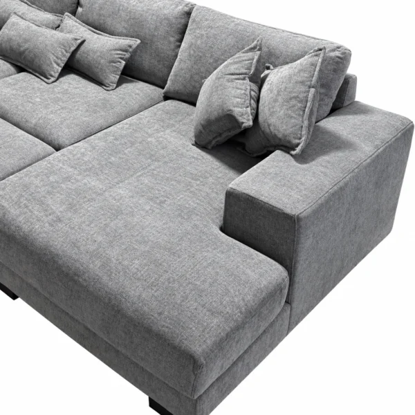 Kaylie Double Chaise Grey Fabric Sofa with Ottoman | Modern Chaise Lounge Suite Melbourne