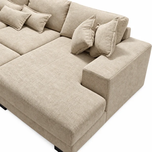 Kaylie Double Chaise Fabric Sofa with Ottoman | Beige Family Lounge Suite Melbourne