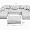 Kaylie Double Chaise Grey Fabric Sofa with Ottoman | Modern Chaise Lounge Suite Melbourne