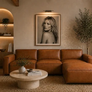 Kito Tan Leather Sofa RHF With Ottoman | Modern Leather Sofas Melbourne