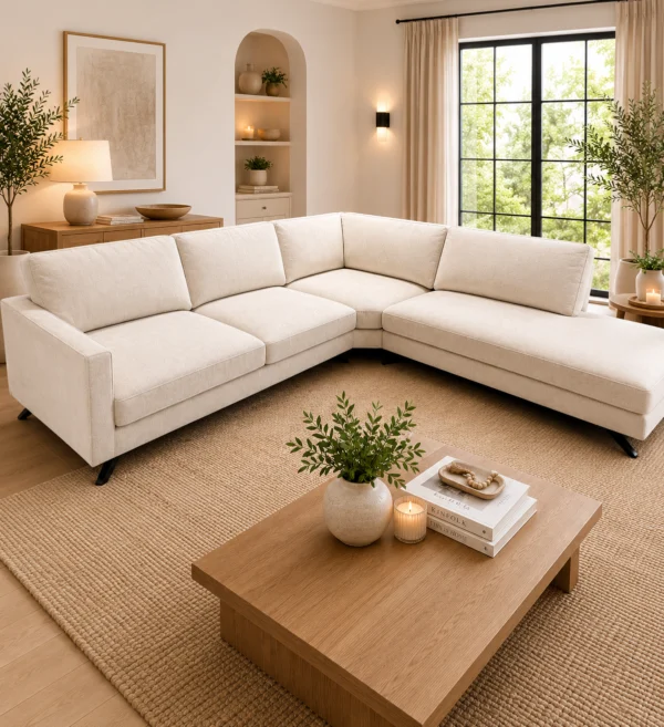 San Remo RHF Beige Fabric Corner Sofa | Modern L-Shaped Lounge