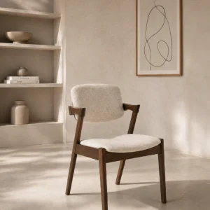 Ash Dining Chair Beige Fabric & Walnut Legs | Modern Dining Chairs Melbourne