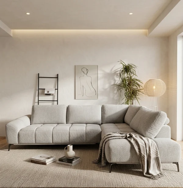Odette Grey Fabric Sofa RHF | Modern RHF Chaise Lounge Melbourne