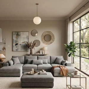 Kaylie - Double Chaise Fabric Sofa with Ottoman | Grey