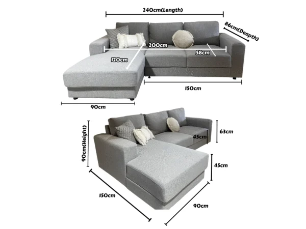 Peggz โ 3 Seater Chaise Sofa Lounge | RHF
