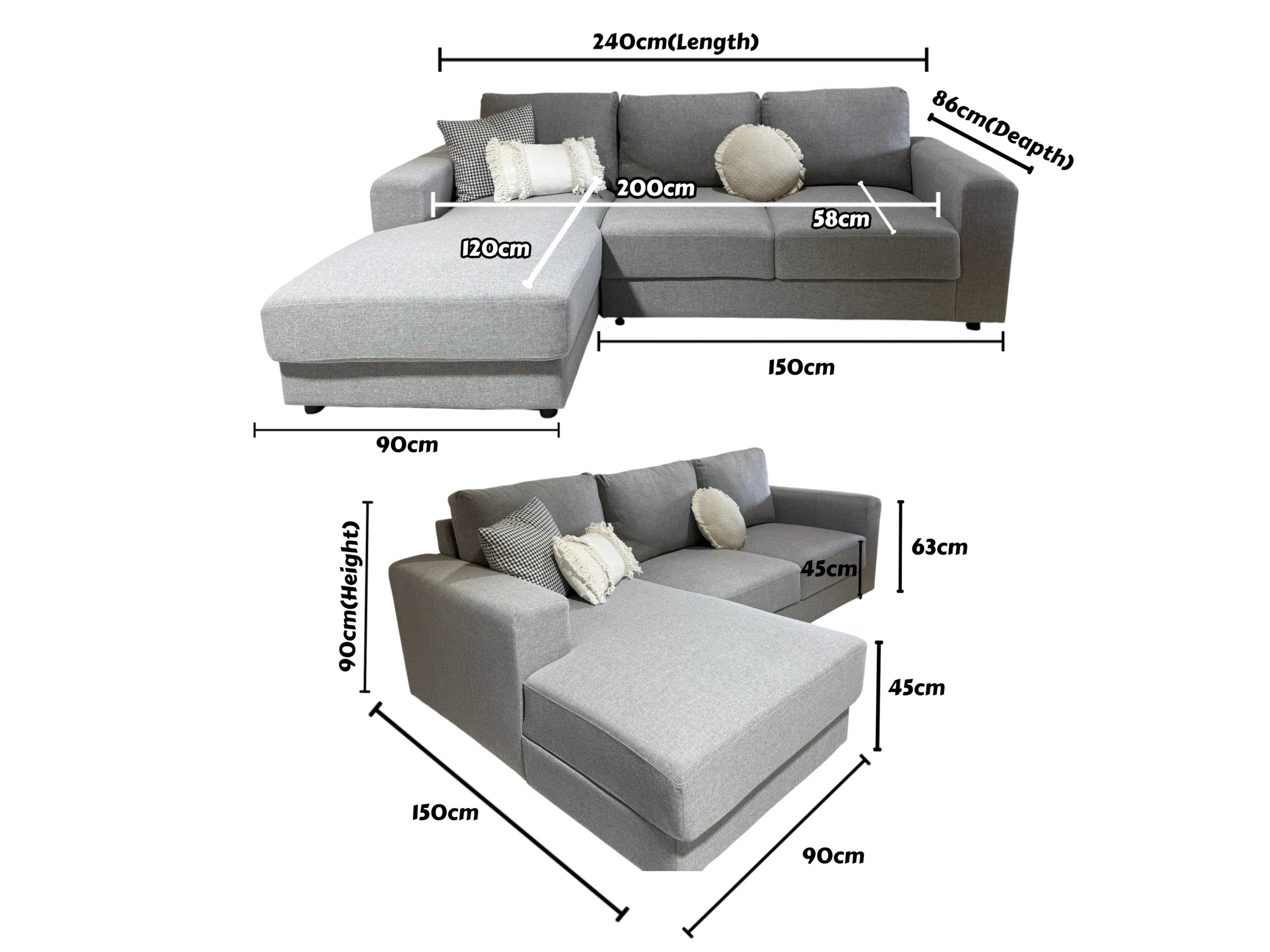 Peggz โ 3 Seater Chaise Sofa Lounge | RHF