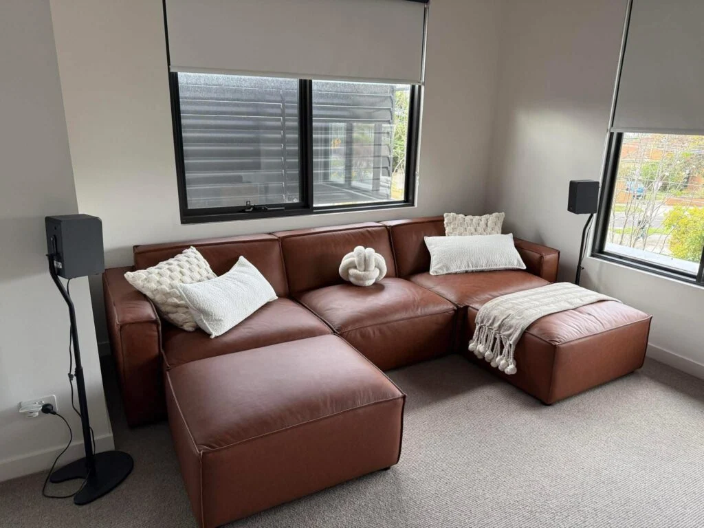Kito Tan Leather Sofa LHF With Ottoman | Modern Leather Sofas Melbourne