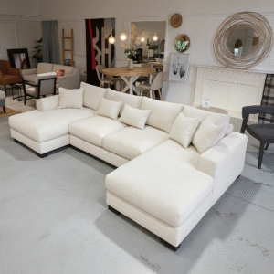 Kaylie - Double Chaise Fabric Sofa with Ottomon | Beige