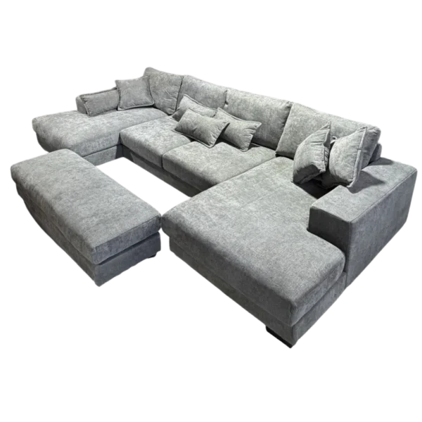 Kaylie Double Chaise 4 to 6 Fabric Sofa with Ottoman | Grey