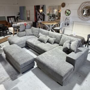 Kaylie - Double Chaise Fabric Sofa with Ottoman | Grey