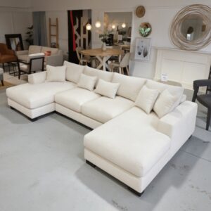 Kaylie - Double Chaise Fabric Sofa with Ottomon | Beige