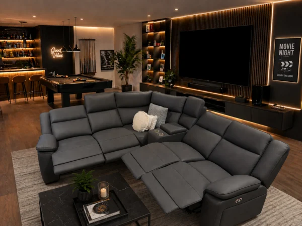 Crystal Recliner Modular Sofa, Black Fabric Lounge Suite with 4 Recliners Melbourne