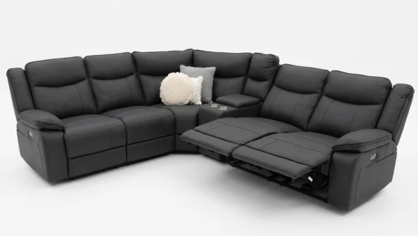Crystal Recliner Modular Sofa, Black Fabric Lounge Suite with 4 Recliners Melbourne – view 3