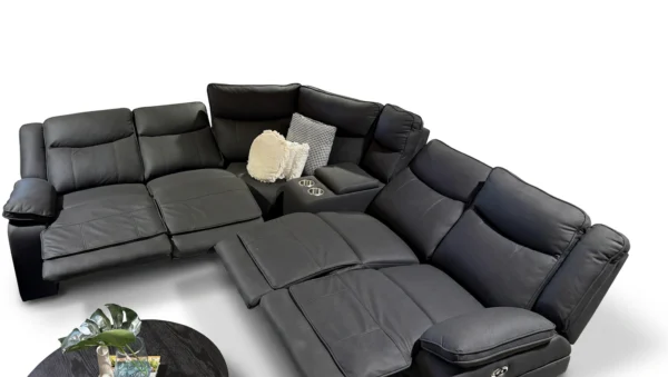 Crystal Recliner Modular Sofa, Black Fabric Lounge Suite with 4 Recliners Melbourne – view 4