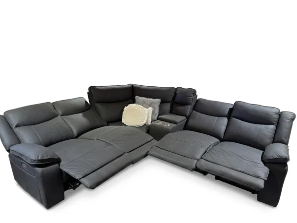 Crystal Recliner Modular Sofa, Black Fabric Lounge Suite with 4 Recliners Melbourne – view 2