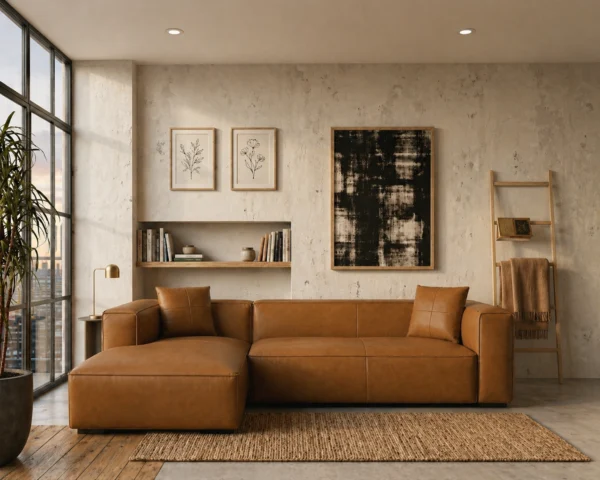 Newland Cognac Leather Sofa LHF | Modern Leather Sofas Melbourne