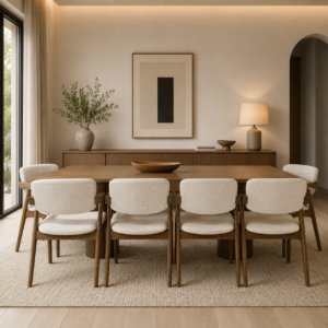 London | 11 PCE Dining Set | Natural | Beige Fabric