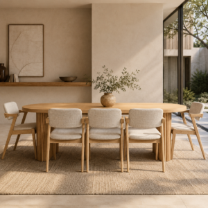 Melbourne | 11 PCE Dining Set | Natural | Beige Fabric