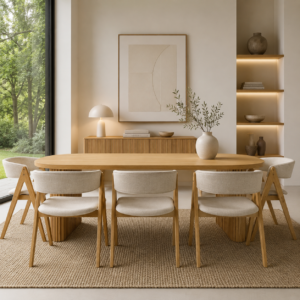 Hobart | 11 PCE Dining Set | Natural | Beige Fabric