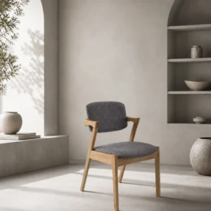 Ash Dining Chair Grey Beige Fabric & Natural Wooden Legs