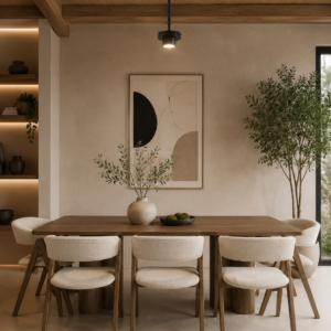New York | 9 PCE Dining Set | Walnut | Beige Fabric