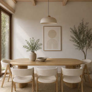 Hobart | 9 PCE Dining Set | Natural | Beige Fabric