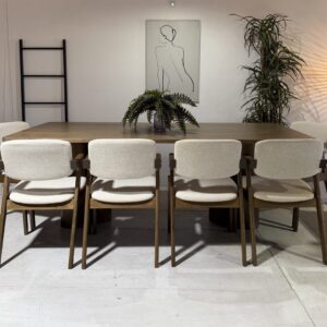 London | 11 PCE Dining Set | Natural | Beige Fabric