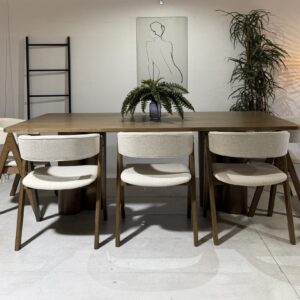 New York | 9 PCE Dining Set | Walnut | Beige Fabric