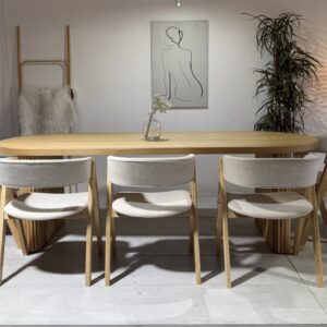 Hobart | 9 PCE Dining Set | Natural | Beige Fabric
