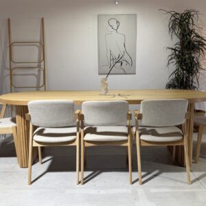 Melbourne | 9 PCE Dining Set | Natural | Beige Fabric