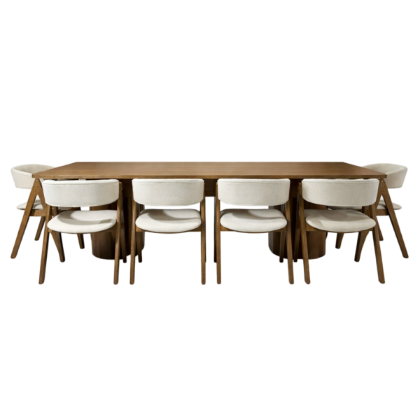 New York | 9 PCE Dining Set | Walnut | Beige Fabric