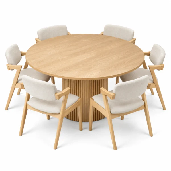 Hamburg - 7 PCE, Dining Set, Natural Round Dining Table with 6 dining chairs – view 4