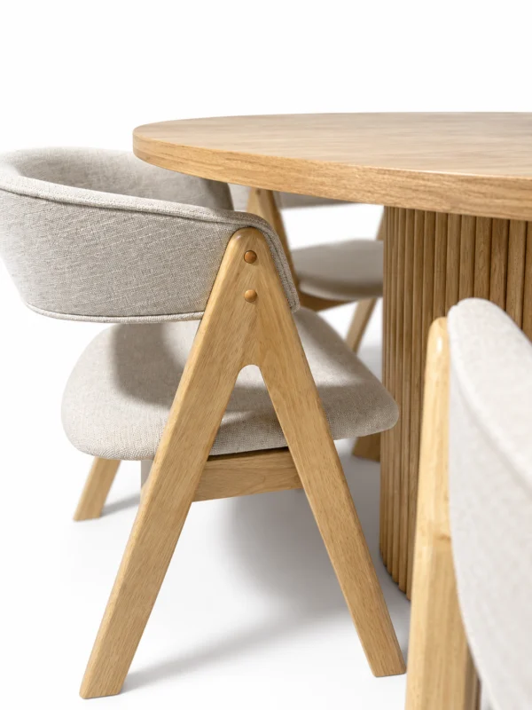 Barcelona - 7 PCE, Dining Set, Natural Round Dining Table with 6 dining chairs – view 3