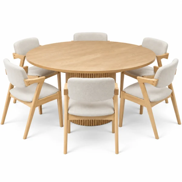 Hamburg - 7 PCE, Dining Set, Natural Round Dining Table with 6 dining chairs – view 2
