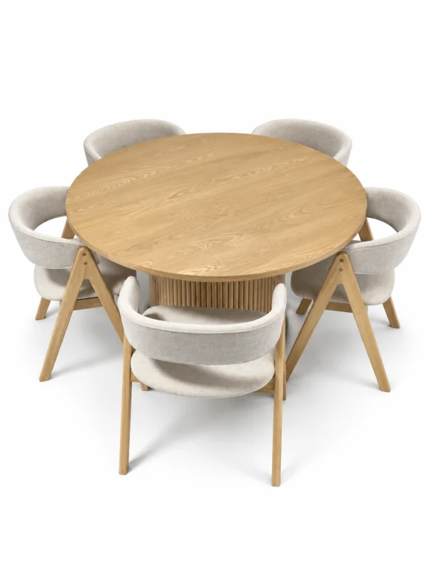 Barcelona - 7 PCE, Dining Set, Natural Round Dining Table with 6 dining chairs – view 5