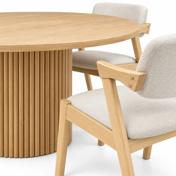 Hamburg - 7 PCE, Dining Set, Natural Round Dining Table with 6 dining chairs – view 3
