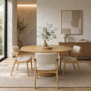 Hamburg - 7 PCE | Dining Set | Natural Round Dining Table with 6 dining chairs