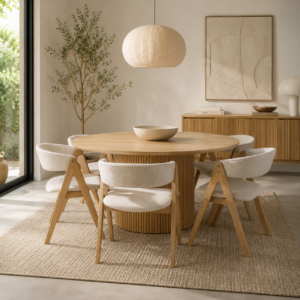 Barcelona - 7 PCE | Dining Set | Natural Round Dining Table with 6 dining chairs