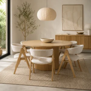 Barcelona - 7 PCE | Dining Set | Natural Round Dining Table with 6 dining chairs