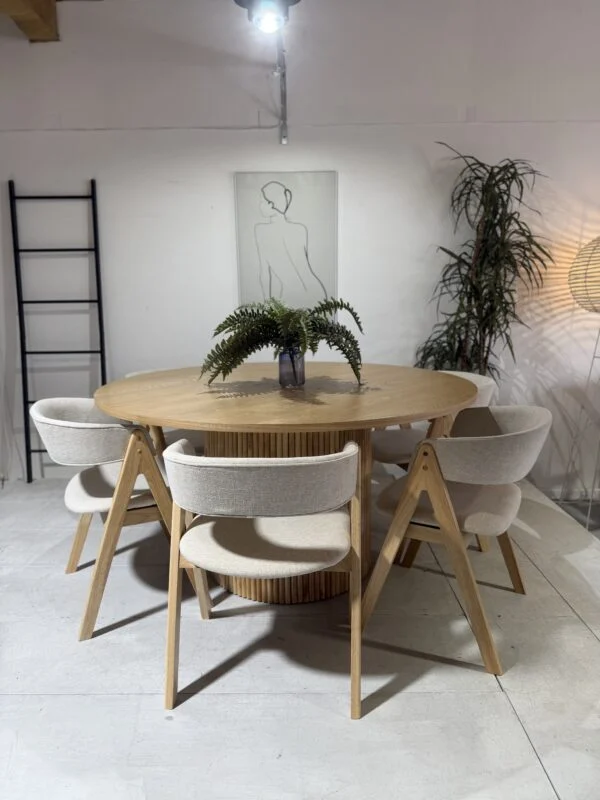 Barcelona – 7 PCE | Dining Set | Natural Round Dining Table with 6 dining chairs